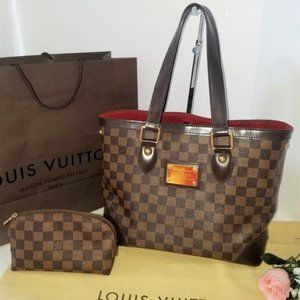 2Pc Louis Vuitton Hampstead Damier PM Tote & Pouch
